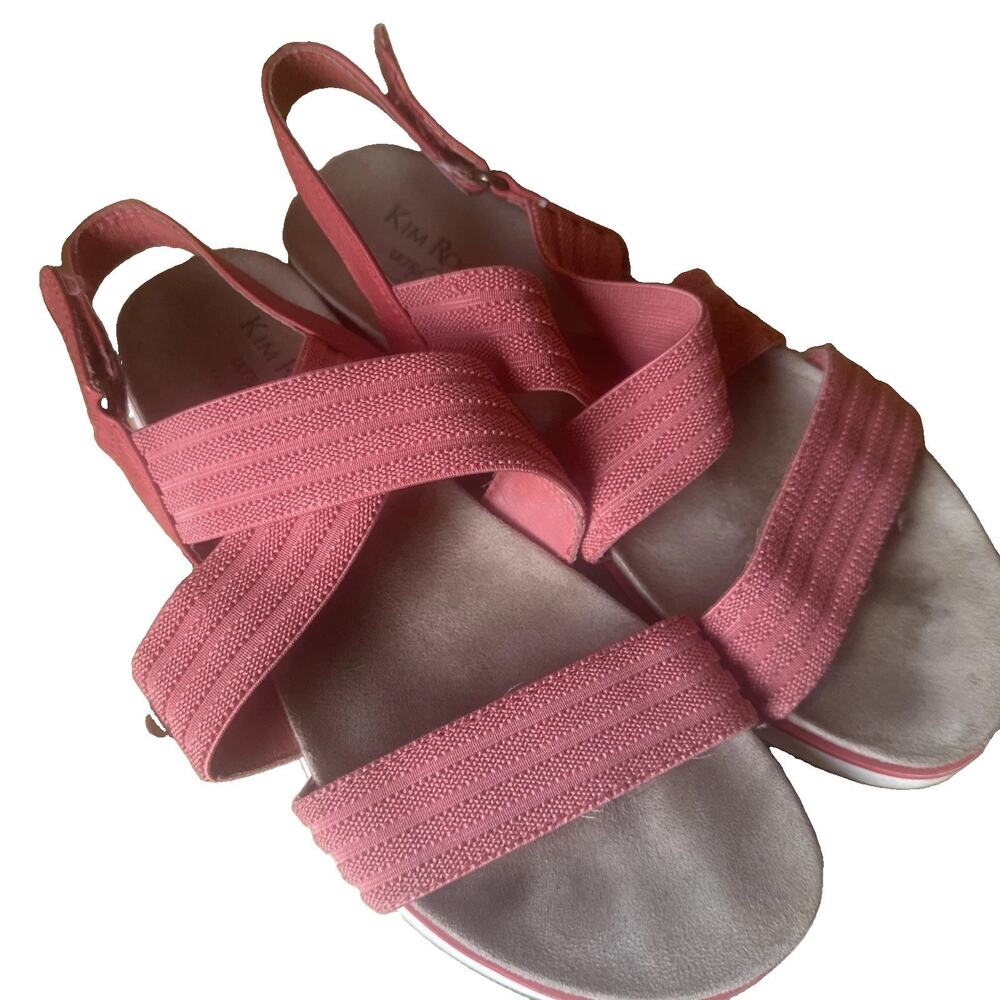 Kim Rogers Strappy Buckle Sandals Coral Flat Synthetic Summer Casual Women's